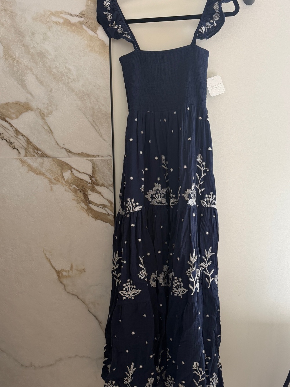 NWT Altar'd State Navy Maxi Dress with White Floral Embroidery M